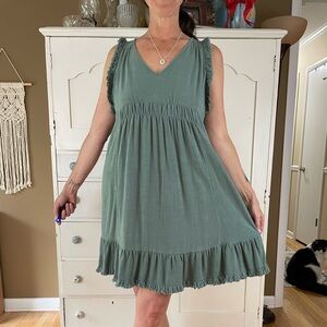UMGEE dress Linen cotton Green Ruffle oversized mini M